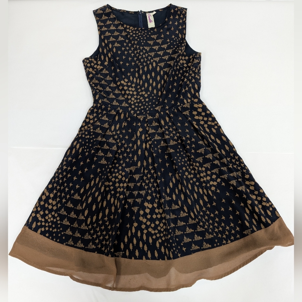 Emmelee Blue And Brown Taj Mahal Sleeveless Fit Flare Mini Dress Medium/Small